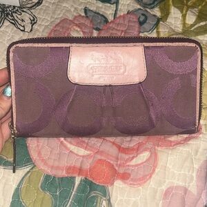 Coach Pink and Purple Signature Wallet with some wear